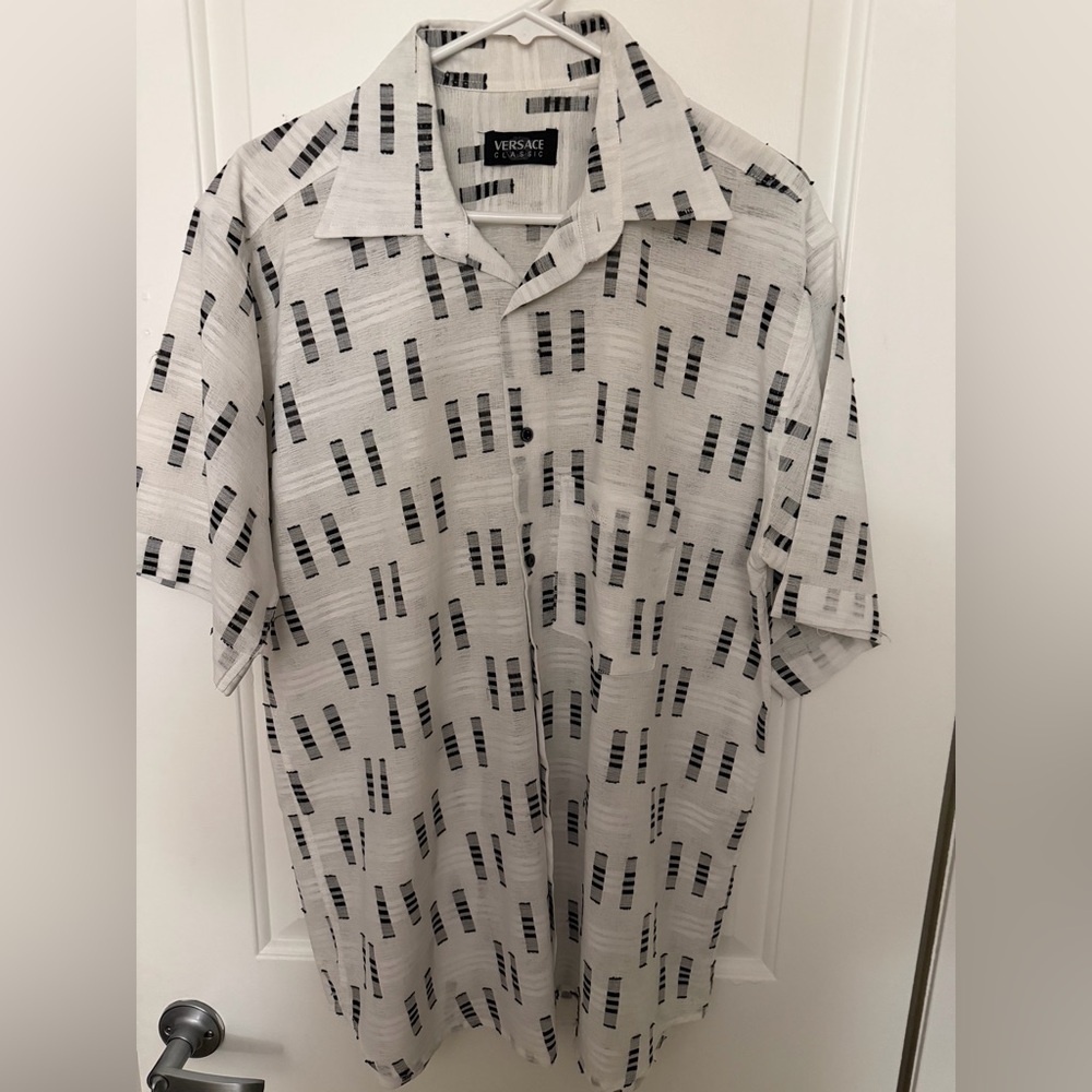 Versace Men's Casual Shirt with Black and White Design